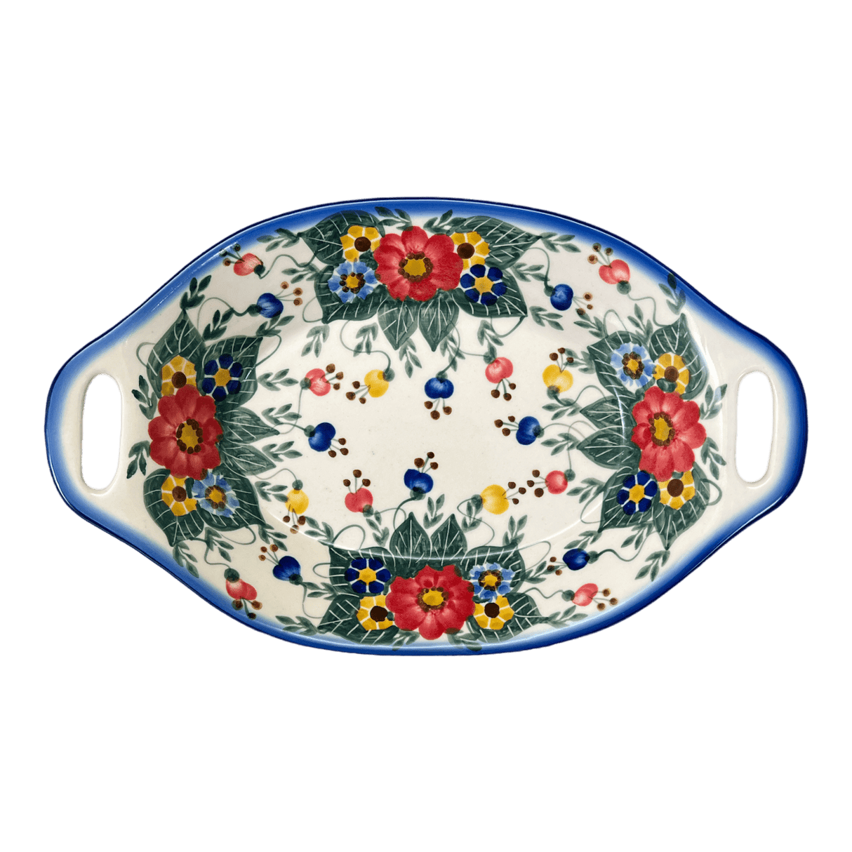 Platter, Oval, Handles, 12.5" x 7.75", WR (WR13G) in "Buds & Blossoms" by W.R. Ceramika | WR13G-MC3