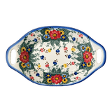 Platter, Oval, Handles, 12.5" x 7.75", WR (WR13G) in "Buds & Blossoms" by W.R. Ceramika | WR13G-MC3