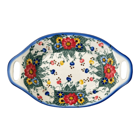 Platter, Oval, Handles, 12.5" x 7.75", WR (WR13G) in "Buds & Blossoms" by W.R. Ceramika | WR13G-MC3