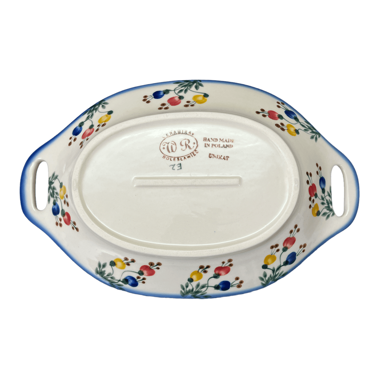 Platter, Oval, Handles, 12.5" x 7.75", WR (WR13G) in "Buds & Blossoms" by W.R. Ceramika | WR13G-MC3