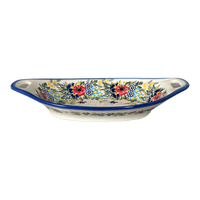 A picture of a Polish Pottery WR Oval Dish W/Handles (Blooming Wildflowers) | WR13G-WR57 as shown at PolishPotteryOutlet.com/products/oval-dish-w-handles-blooming-wildflowers-wr13g-wr57