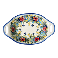 A picture of a Polish Pottery WR Oval Dish W/Handles (Blooming Wildflowers) | WR13G-WR57 as shown at PolishPotteryOutlet.com/products/oval-dish-w-handles-blooming-wildflowers-wr13g-wr57