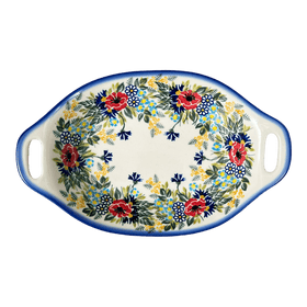 Polish Pottery Oval Dish W/Handles (Blooming Wildflowers) | WR13G-WR57 Additional Image at PolishPotteryOutlet.com