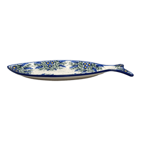 Polish Pottery WR 14.5" x 6.5" Fish Plate (Delphinium Spray) | WR13O-BW3 Additional Image at PolishPotteryOutlet.com
