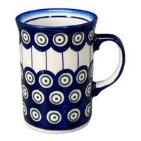 A picture of a Polish Pottery WR 8 oz. Straight Mug (Peacock in Line) | WR14A-SM1 as shown at PolishPotteryOutlet.com/products/8-oz-straight-mug-peacock-in-line-wr14a-sm1