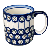 A picture of a Polish Pottery 12 oz. Straight Mug (Peacock in Line) | WR14E-SM1 as shown at PolishPotteryOutlet.com/products/12-oz-straight-mug-peacock-in-line-wr14e-sm1