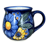 Mug, Belly Mug, 10 oz. Medium, WR (WR14T) in "Cobalt Blossoms" by W.R. Ceramika | WR14T-AB5