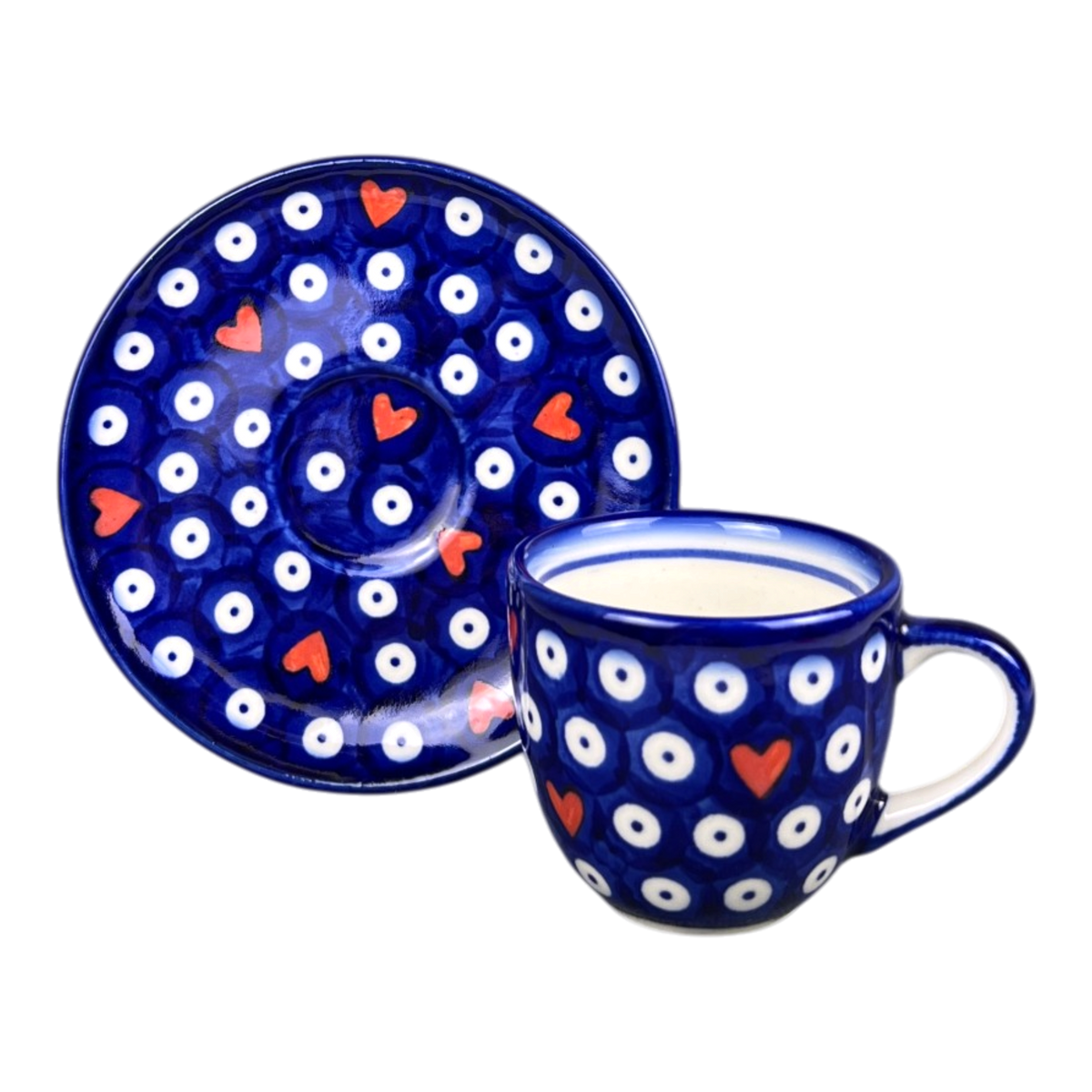 Cup & Saucer, 5oz, WR, WR, (WR17HI) in "Hearts & Dots" by W.R. Ceramika | WR17HI-SMA2