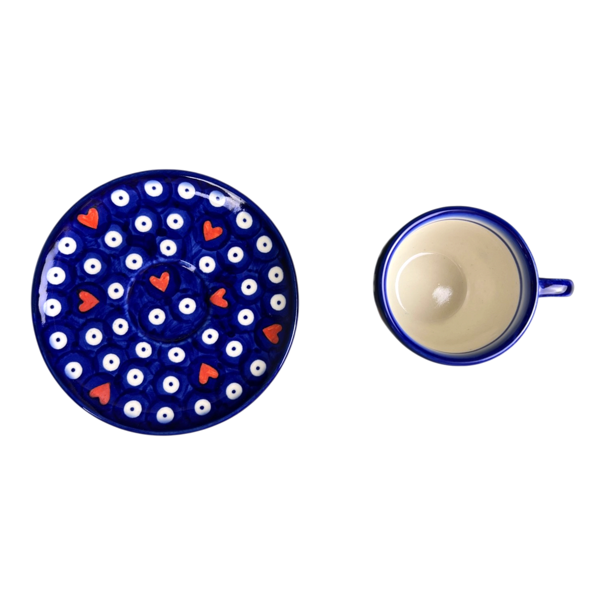 Cup & Saucer, 5oz, WR, WR, (WR17HI) in "Hearts & Dots" by W.R. Ceramika | WR17HI-SMA2