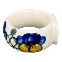 A picture of a Polish Pottery WR 2" Napkin Ring (Pansy Wreath) | WR18B-EZ2 as shown at PolishPotteryOutlet.com/products/2-napkin-ring-pansy-wreath-wr18b-ez2