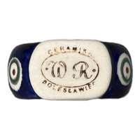 A picture of a Polish Pottery Napkin Ring (Peacock in Line) | WR18B-SM1 as shown at PolishPotteryOutlet.com/products/napkin-ring-peacock-in-line-wr18b-sm1