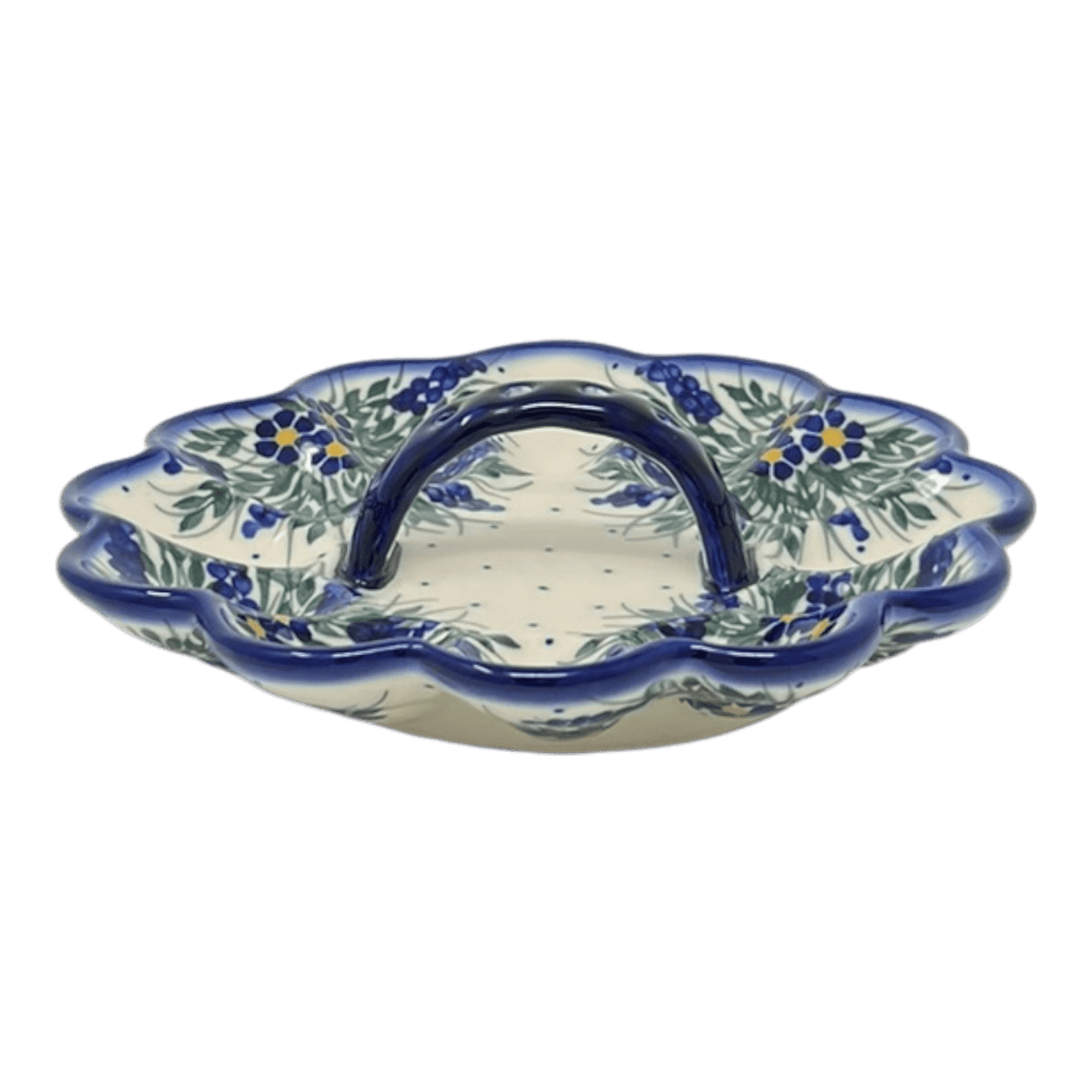Plate, Round, Egg Plate, With Handle, 9.5", WR (WR19B) in "Delphinium Spray" by W.R. Ceramika | WR19B-BW3
