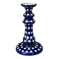 A picture of a Polish Pottery WR 7" Tall Candlestick (Dot to Dot) | WR22C-SM2 as shown at PolishPotteryOutlet.com/products/7-tall-candlestick-dot-to-dot-wr22c-sm2