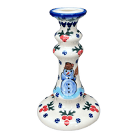 A picture of a Polish Pottery WR 7" Candlestick (Frosty & Friend) | WR22C-WR11 as shown at PolishPotteryOutlet.com/products/7-candlestick-frosty-friend-wr22c-wr11