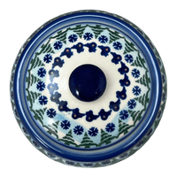 A picture of a Polish Pottery WR Round Covered Container (Frosty & Friend) | WR31I-WR11 as shown at PolishPotteryOutlet.com/products/round-covered-container-frosty-friend-wr31i-wr11