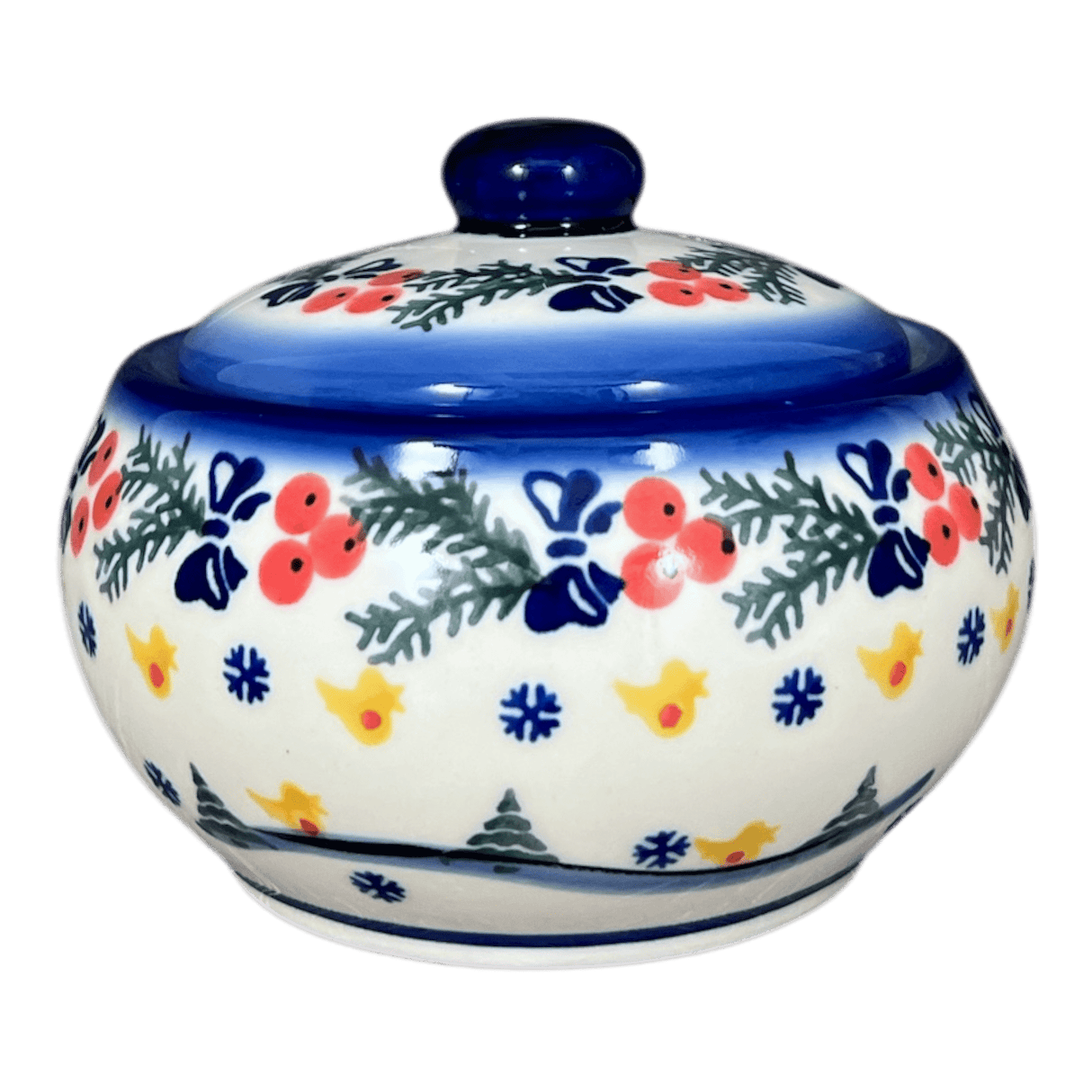 Container, Round, Covered, 5" x 4", WR (WR31I) in "Bows in Snow" by W.R. Ceramika | WR31I-WR15