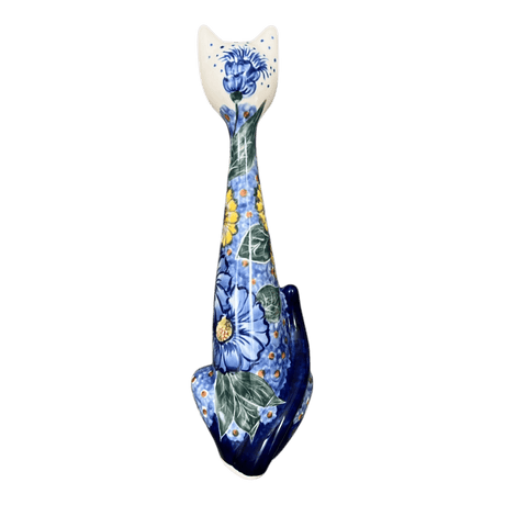 Figurine, Tall Cat, 12.5", WR (WR40A) in "Cobalt Blossoms" by W.R. Ceramika | WR40A-AB5