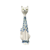 A picture of a Polish Pottery Figurine, Tall Cat, 12.5", WR (WR40A) in "Modern Blue Cascade" by W.R. Ceramika | WR40A-GP1 as shown at PolishPotteryOutlet.com/products/12-5-tall-cat-figurine-modern-blue-cascade-wr40a-gp1