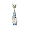 Polish Pottery Figurine, Tall Cat, 12.5", WR (WR40A) in "Modern Blue Cascade" by W.R. Ceramika | WR40A-GP1 at PolishPotteryOutlet.com