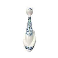 A picture of a Polish Pottery Figurine, Tall Cat, 12.5", WR (WR40A) in "Modern Blue Cascade" by W.R. Ceramika | WR40A-GP1 as shown at PolishPotteryOutlet.com/products/12-5-tall-cat-figurine-modern-blue-cascade-wr40a-gp1