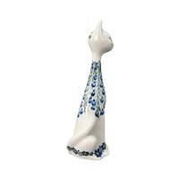 A picture of a Polish Pottery Figurine, Tall Cat, 12.5", WR (WR40A) in "Modern Blue Cascade" by W.R. Ceramika | WR40A-GP1 as shown at PolishPotteryOutlet.com/products/12-5-tall-cat-figurine-modern-blue-cascade-wr40a-gp1