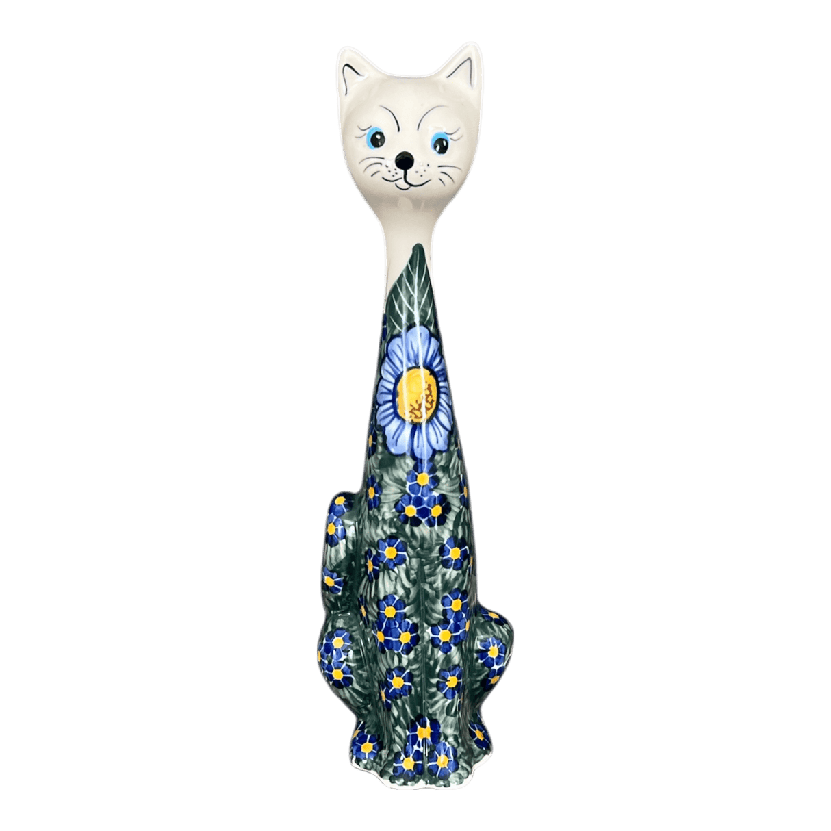 Figurine, Tall Cat, 12.5", WR (WR40A) in "Bed of Blossoms" by W.R. Ceramika | WR40A-KG2