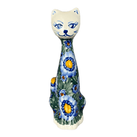 A picture of a Polish Pottery Figurine, Tall Cat, 8", WR (WR40B) in "Impressionist's Dream" by W.R. Ceramika | WR40B-AB3 as shown at PolishPotteryOutlet.com/products/8-tall-cat-figurine-impressionists-dream-wr40b-ab3