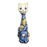Figurine, Tall Cat, 8", WR (WR40B) in "Cobalt Blossoms" by W.R. Ceramika | WR40B-AB5