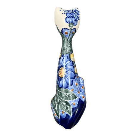 Figurine, Tall Cat, 8", WR (WR40B) in "Cobalt Blossoms" by W.R. Ceramika | WR40B-AB5