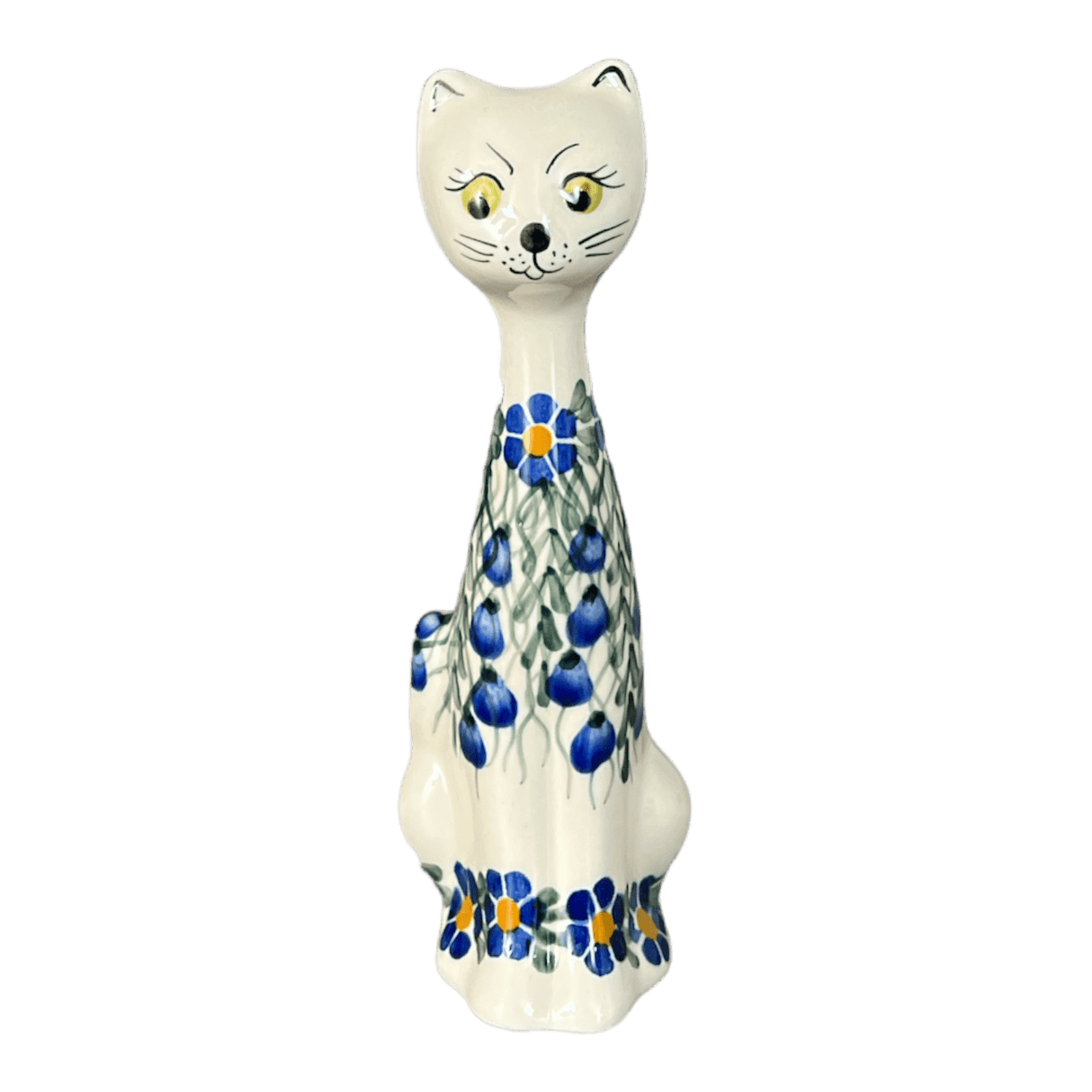 Figurine, Tall Cat, 8", WR (WR40B) in "Modern Blue Cascade" by W.R. Ceramika | WR40B-GP1