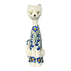 Polish Pottery Figurine, Tall Cat, 8", WR (WR40B) in "Modern Blue Cascade" by W.R. Ceramika | WR40B-GP1 at PolishPotteryOutlet.com