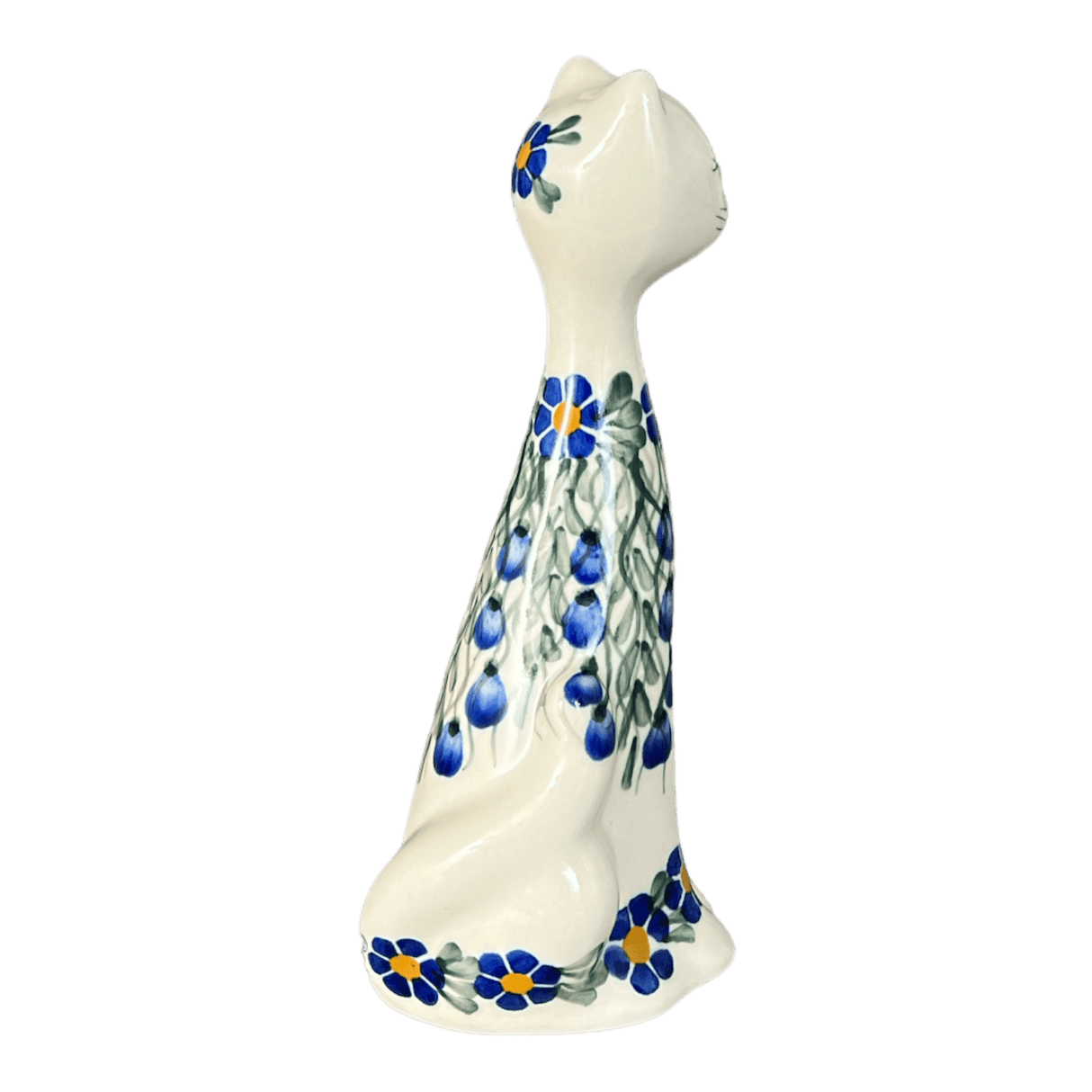 Figurine, Tall Cat, 8", WR (WR40B) in "Modern Blue Cascade" by W.R. Ceramika | WR40B-GP1