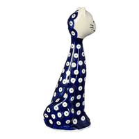 A picture of a Polish Pottery 8" Tall Cat Figurine (Dot to Dot) | WR40B-SM2 as shown at PolishPotteryOutlet.com/products/8-tall-cat-figurine-dot-to-dot-wr40b-sm2