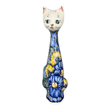Figurine, Tall Cat, 9.5", WR (WR40C) in "Cobalt Blossoms" by W.R. Ceramika | WR40C-AB5