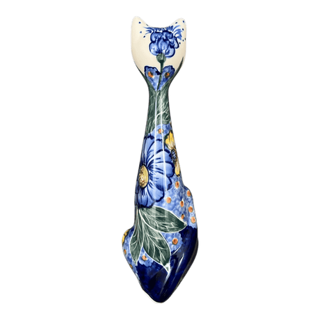 Figurine, Tall Cat, 9.5", WR (WR40C) in "Cobalt Blossoms" by W.R. Ceramika | WR40C-AB5