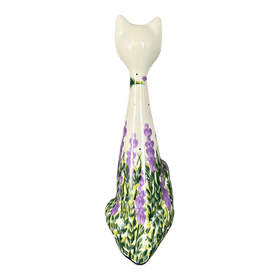 Polish Pottery Figurine, Tall Cat, 9.5", WR (WR40C) in "Lavender Fields" by W.R. Ceramika | WR40C-BW4 Additional Image at PolishPotteryOutlet.com