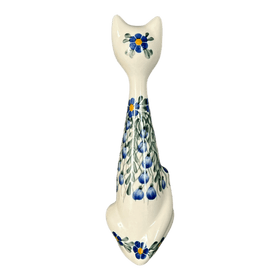 Polish Pottery Figurine, Tall Cat, 9.5", WR (WR40C) in "Modern Blue Cascade" by W.R. Ceramika | WR40C-GP1 Additional Image at PolishPotteryOutlet.com