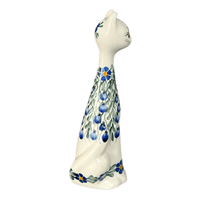 A picture of a Polish Pottery Figurine, Tall Cat, 9.5", WR (WR40C) in "Modern Blue Cascade" by W.R. Ceramika | WR40C-GP1 as shown at PolishPotteryOutlet.com/products/9-5-tall-cat-figurine-modern-blue-cascade-wr40c-gp1