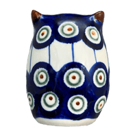 A picture of a Polish Pottery 3" Small Owl Figurine (Peacock in Line) | WR40J-SM1 as shown at PolishPotteryOutlet.com/products/small-owl-figurine-peacock-in-line-wr40j-sm1