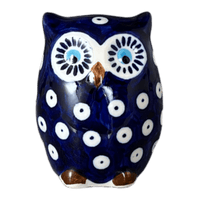 A picture of a Polish Pottery WR 3" Small Owl Figurine (Dot to Dot) | WR40J-SM2 as shown at PolishPotteryOutlet.com/products/small-owl-figurine-dot-to-dot-wr40j-sm2