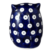 A picture of a Polish Pottery 3" Small Owl Figurine (Dot to Dot) | WR40J-SM2 as shown at PolishPotteryOutlet.com/products/small-owl-figurine-dot-to-dot-wr40j-sm2