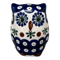A picture of a Polish Pottery WR 3" Small Owl Figurine (Mosquito) | WR40J-SM3 as shown at PolishPotteryOutlet.com/products/small-owl-figurine-mosquito-wr40j-sm3