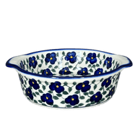 A picture of a Polish Pottery WR 8" Round Baker (Pansy Storm) | WR43F-EZ3 as shown at PolishPotteryOutlet.com/products/8-round-baker-pansy-storm-wr43f-ez3