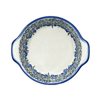 A picture of a Polish Pottery WR 8" Round Baker (Modern Blue Cascade) | WR43F-GP1 as shown at PolishPotteryOutlet.com/products/8-round-baker-modern-blue-cascade-wr43f-gp1