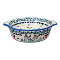 A picture of a Polish Pottery WR 8" Round Baker (Frosty & Friend) | WR43F-WR11 as shown at PolishPotteryOutlet.com/products/8-round-baker-frosty-friend-wr43f-wr11