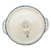 A picture of a Polish Pottery 8" Round Baker (Frosty & Friend) | WR43F-WR11 as shown at PolishPotteryOutlet.com/products/8-round-baker-frosty-friend-wr43f-wr11
