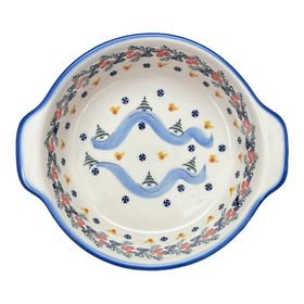 Polish Pottery Baker, Round, 8", WR (WR43F) in "Bows in Snow" by W.R. Ceramika | WR43F-WR15 Additional Image at PolishPotteryOutlet.com