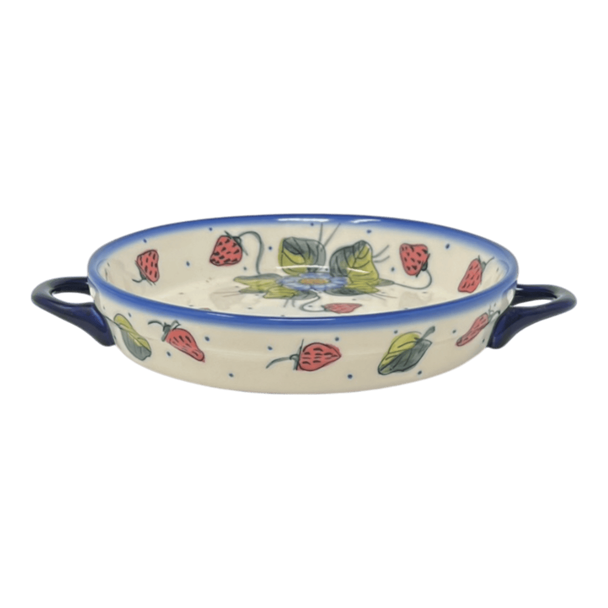 Individual Casserole, Round Dish Handles, 7.75", WR (WR52A) in "Strawberries & Blossoms" by W.R. Ceramika | WR52A-WR2