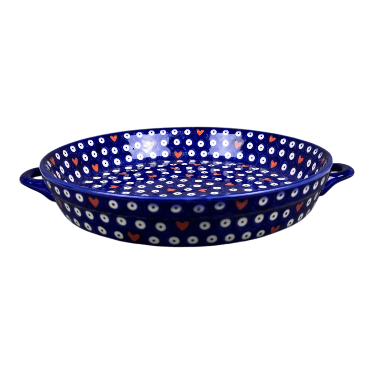 Casserole, Round Dish Handles, 11", WR (WR52C) in "Hearts & Dots" by W.R. Ceramika | WR52C-SMA2