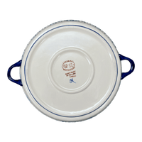 A picture of a Polish Pottery WR 11" Round Casserole Dish With Handles (Frosty & Friend) | WR52C-WR11 as shown at PolishPotteryOutlet.com/products/11-round-casserole-dish-with-handles-frosty-friend-wr52c-wr11